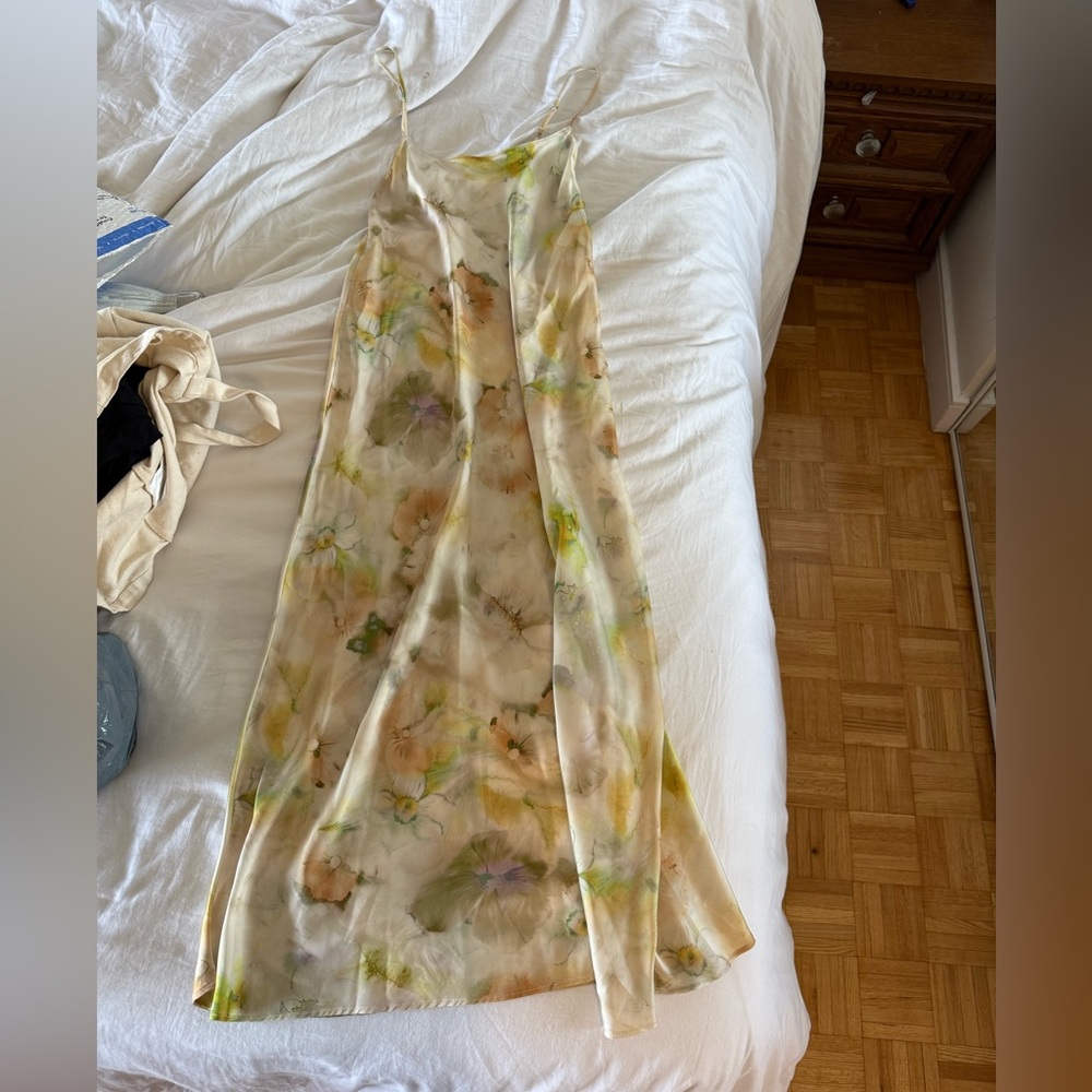 Zara Cream and Green Slip Dress